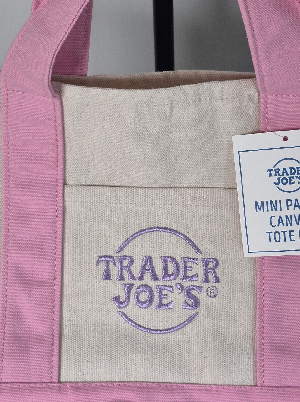 The Viral Trader Joes Mini Canvas Tote Pastel Pink And Cream - Picture 4 of 4